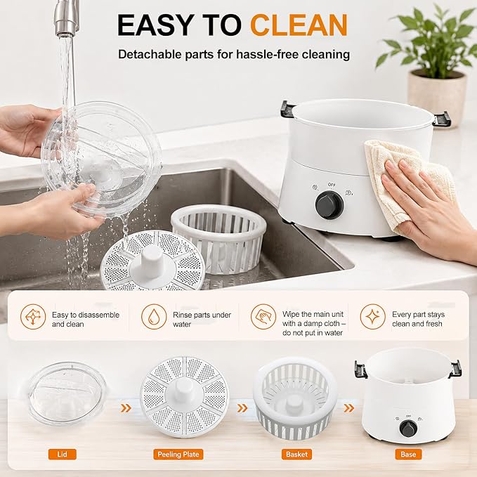 Electric Potato Peeler, 2-in-1 Automatic Peeling Machine/Vegetable Dehydrator, 85W One-Button Drive Potato Peeler Spinner for Home Kitchen Fast Food Stores Restaurant