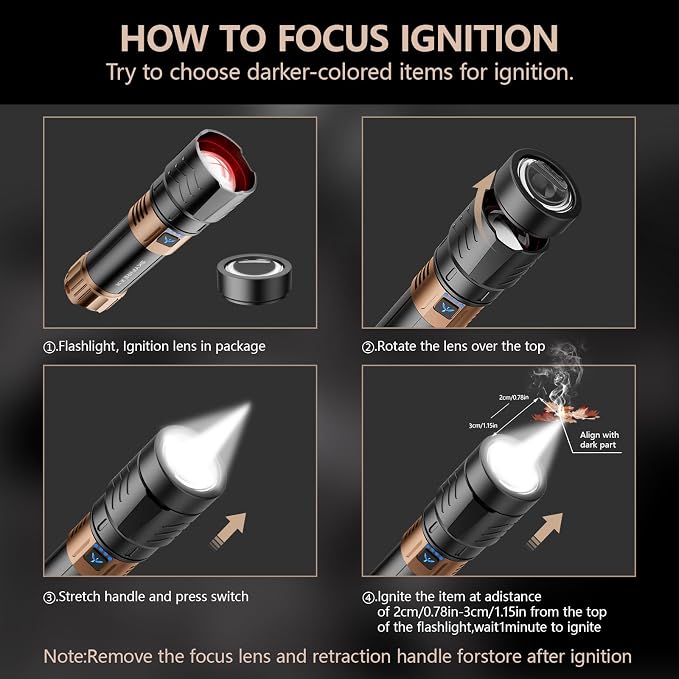 SKYFIRE Rechargeable Flashlights High Lumens Plus with Ignition Lens,Super Bright Flashlight,7500 Zoomable,Waterproof Tactical Flash Light for Camping Essentials Outdoor Home&Gifts-Upgraded