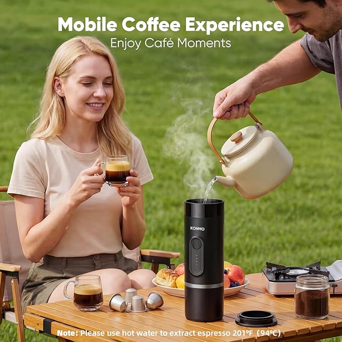 Portable Espresso Machine, Travel Coffee Maker for Camping, Car Coffee Maker Compatible with Capsule and Ground Coffee, Small Coffee Maker for RV, Hiking, Office