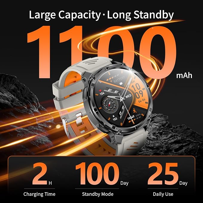 Military Smartwatch for Men with Compass & Flashlight, Bluetooth Calling Rugged Outdoor Smart Watch, Fitness Tracker with Heart Rate Sleep Monitor, Waterproof Tactical Smartwatch for Android iPhone