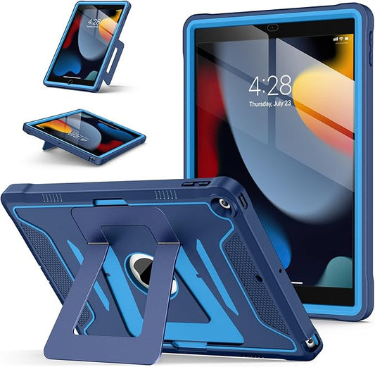 Soke Case for iPad 9th/8th/7th Generation 10.2-Inch (2021/2020/2019 Release), with Screen Protector and Multi-Angle Kickstand, Rugged Full Body Heavy Duty Protective Cover - Navy Blue