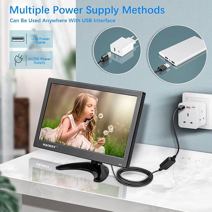 Haiway 11.6 inch Security Monitor, 1366x768 LED Monitor Small HDMI Monitors with Remote Control Built-in Speakers, Mini Monitors HDMI VGA AV BNC USB Input for CCTV Raspberry Pi PC Fire Stick Gaming