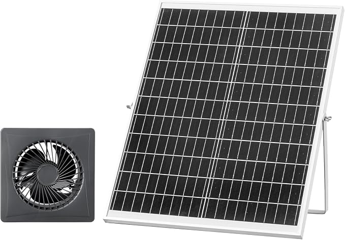 VEVOR Solar Powered Fan, 25W Solar Panel with 220 CFM Airflow, Adjustable Panel Angle, 2030 RPM High-Speed, Flexible Install, Fast Air Exchange for Greenhouse, Grow Tents, Chicken Coops, Shelters
