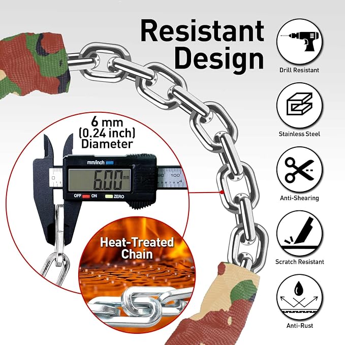 Bike Chain Lock Security 5 Digit Resettable Combination, 38.6 inches Heavy Duty Anti Theft Lock Chain for Bicycle, Motocycle, Scooter, Gate, Fence (Camo, 3.2ft)