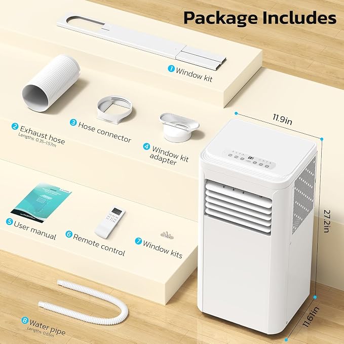 Electactic 8000 BTUs Portable Air Conditioners, 3-IN-1 Portable AC Unit with Cooling, Dehumidification, Fan & Sleep Mode, 24H Timer, Remote Control and Window Kit for Bedroom Home Office