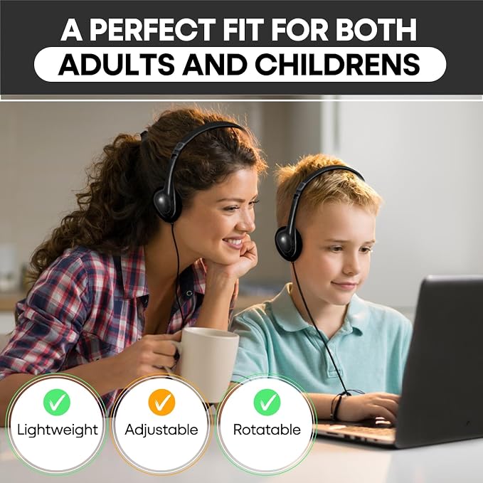 Classroom Headphones Bulk 100 Pack Class Set for School Students Kids and Adult -Sturdy Wired 3.5mm Plug (Black, 100 Pack)