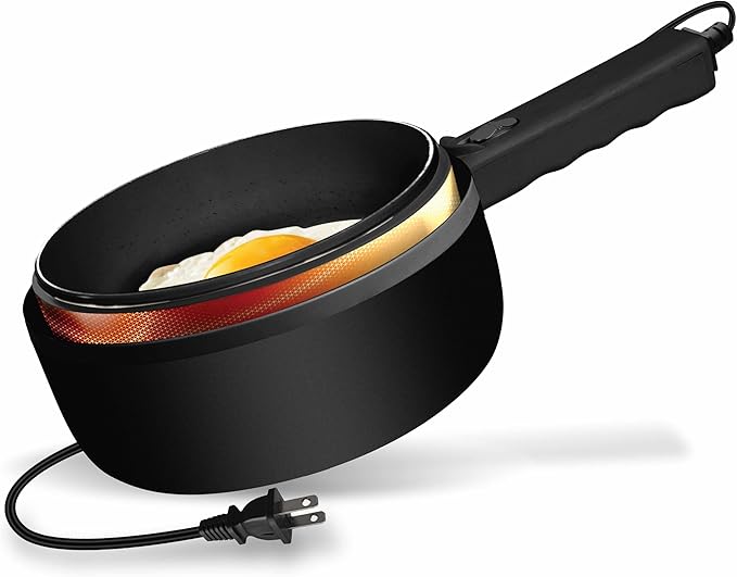 CERAMAX Electric Hot Pot 1.5L, Non-Stick Ceramic Skillet with Steamer & Lid for Ramen, Soup, Steak, Egg - BPA-Free, Non-Toxic, 350°F in 4 Min, Portable Electric Pan for Dorm, Travel, RV, Office, Black