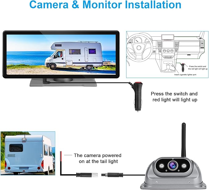 Wireless Backup Cameras System for RV Truck Trailer Camper Pickup Motorhome 5th Wheels with High Brightness HD 1080P 10.26" Touch Screen 150° Wide View Image Video Recording Reverse Camera