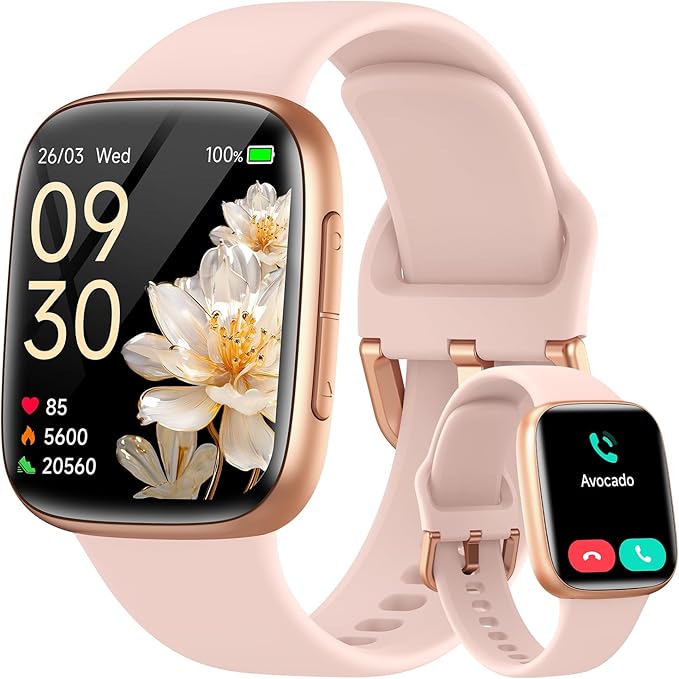 Gydom Smart Watch for Men/Women, 1.85" AMOLED Screen Fitness Watch for iPhone/Android, Activity Tracker with Heart Rate/Sleep/SpO2, Answer/Make Call, 3ATM Waterproof, 120+ Sport Modes, AI Voice, Pink