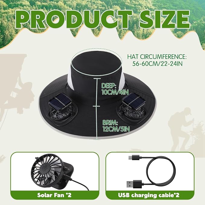 Syhood Solar Powered Fan Hat Neck Gaiter Arm Sleeves Sun Bucket Hat with Fan Cooling Wide Brim Hats for Fishing Hiking