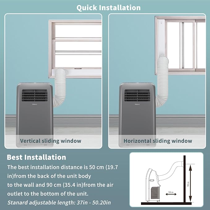 Shinco 8,000 BTU Grey Portable Air Conditioner - 3-in-1 Cool/Dehumidifier/Fan for Rooms Up to 350 sq.ft, Remote Control & 24H Timer, Compact AC Unit for Bedroom/Office