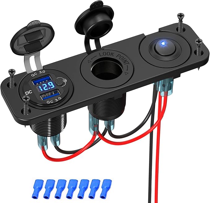 Quick Charge 3.0 Dual 12V USB Car Charger and Cigarette Lighter Socket 12V Splitter with Rocker Toggle Switch