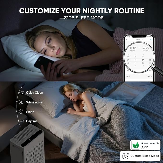 DAYETTE Air Purifiers for Home Large Room Up to 1800 Ft² with Fragrance, Smart WiFi Alexa Control,Auto Mode, HEPA 14 Air Purifier with Washable Prefilter for Bedroom, Dorm Room, Pets, Office