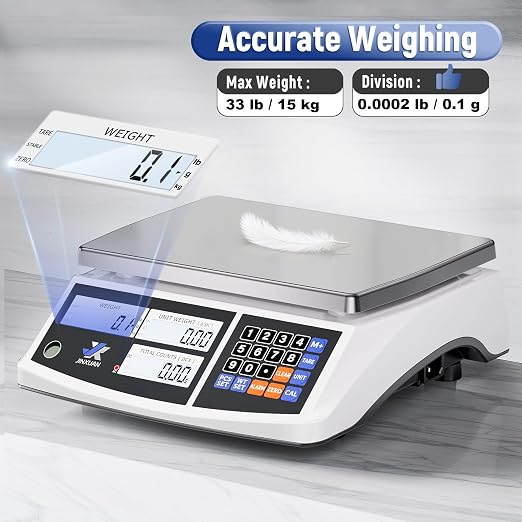 Industrial Counting Scale 33lb/15kg x 0.1g, lb/g/kg/oz Industrial Scale Digital Inventory Scale for Small Items, Coins, Piece Industrial Parts Scale with Backlit LCD Stainless Steel Platform