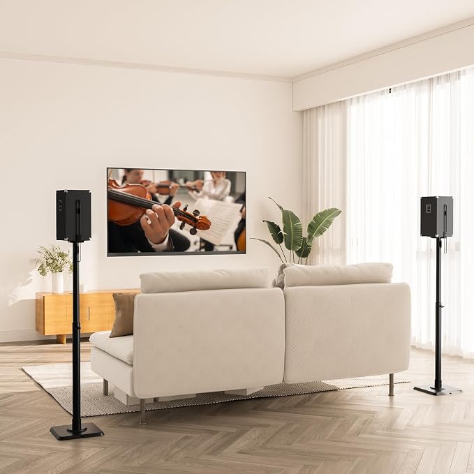 Mounting Dream Black Alloy Steel Speaker Stands, Height Adjustable Bookshelf Speaker Stand Pair, Universal Fit, 11 lbs Capacity, Set of 2 for Bose Polk JBL Sony Yamaha - 42" Max Height