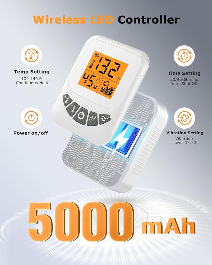Cordless Wrist Heating Pad for Arthritis and Carpal Tunnel Relief, 5000mAh Battery Wrist Massager, 3-Level Vibration Massage, 104-140°F Adjustable Temp, 30/45/60Mins Timer, Type-C Cable & Storage Bag