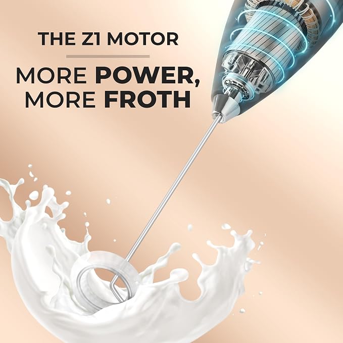 Zulay Kitchen Powerful Milk Frother Wand With Duracell Batteries - Ultra Fast Handheld Drink Mixer - Electric Whisk Foam Maker for Coffee, Lattes, Cappuccino & Matcha - Z1 Motor - Black