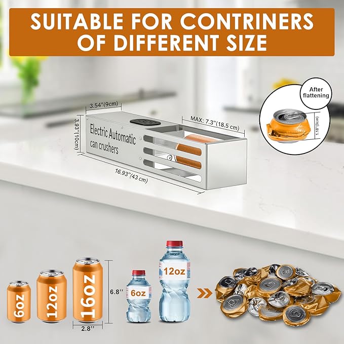 YOTAN Automatic Can Crusher, Electric Can Crushers Wall Mounted, Aluminum Can Crusher Electric for Recycling 8oz&12oz&16oz, Can Trash Compactor for Aluminum Seltzer, Soda, Beer Cans and Bottles