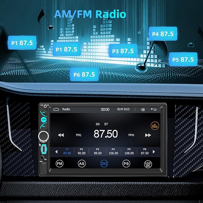 Wireless Double Din Car Stereo A-pple Carplay Radio Screen for Car Audio Receivers, Bluetooth Car Play Android Auto 7" Touchscreen, Car Radio Support Bluetooth, Mirror Link, FM/AM, Type-C