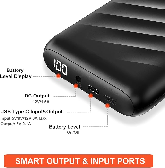 DEWBU Power Bank 12V Battery with Intelligent Led Display Battery Charger for Heated Jacket, Outdoor Electric Heating Coat, iPhone, iPad, Samsung Galaxy, Android, and Other Smart Device