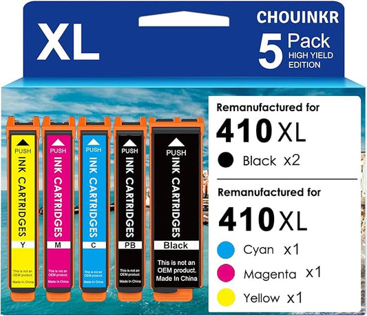Remanufactured Ink Cartridges for Epson 410 410XL Ink Cartridges with Expression XP-640 XP-830 XP-7100 XP-530 XP-630 XP-635 (Black, Cyan, Magenta, Yellow, Photo Black) 5 Pack