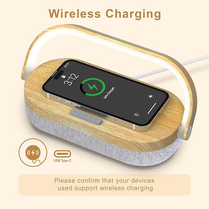 Nightstand Lamp with Wireless Charger,4 in 1 Touch Bedside Lamp Bluetooth Speaker,Portable Dimmable LED Night Light,Corporate Gifts Premium for Employees Clients,Birthday Gifts Women Wife Friend
