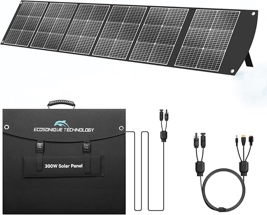 Ecosonique 300W Portable Foldable Solar Panel 40V MC4 for Power Stations | Lightweight Solar Suitcase with Kickstands, Multi-Output for Solar Generators, RVs, Camping, and Outdoor Use