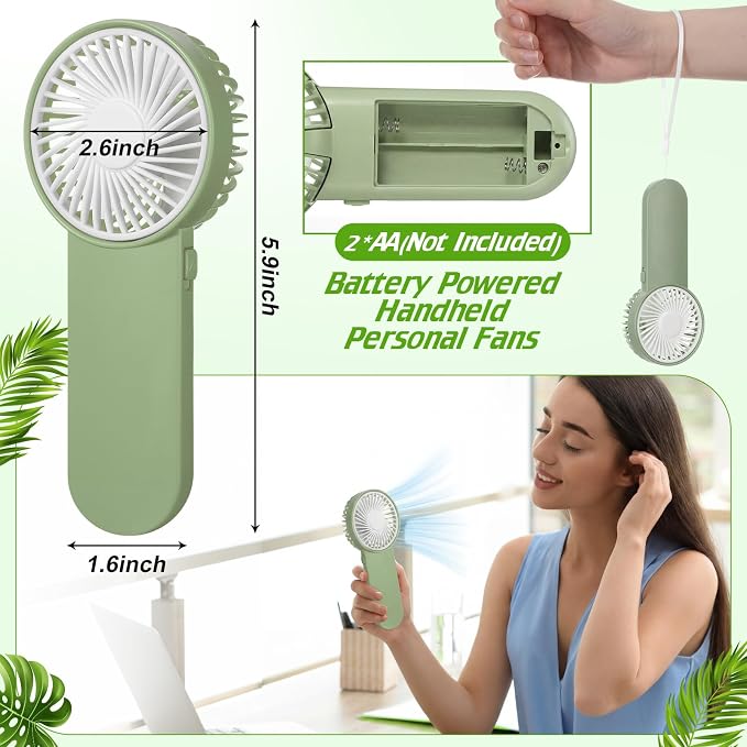 Sumind 6 Pcs Small Personal Portable Fan Mini Handheld Bulk 1 Speed Electric Cute Battery Powered for Neck Lash Makeup Women Men Travel Camping Indoor Outdoor Summer (Sage Green)