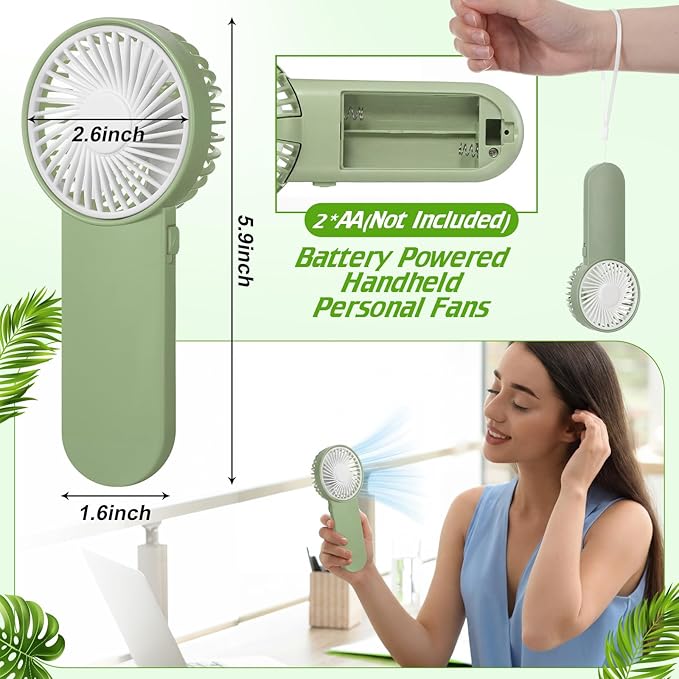 Sumind 12 Pcs Small Personal Portable Fan Mini Handheld Bulk 1 Speed Electric Cute Battery Powered for Neck Lash Makeup Women Men Travel Camping Indoor Outdoor Summer (Green)