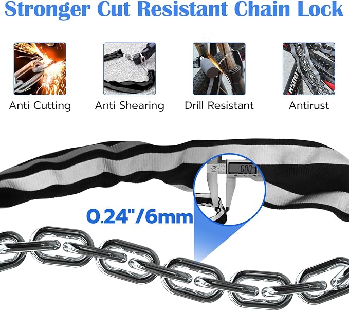 Eseesmart Bike Chain Lock, Fingerprint Bike Locks Heavy Duty Anti Theft, 3.28 Feet Security Bike Locks with APP, Waterproof Smart Cable Lock for Bike, Bicycle, Scooter, Motorcycle, Door, Gate, Fence