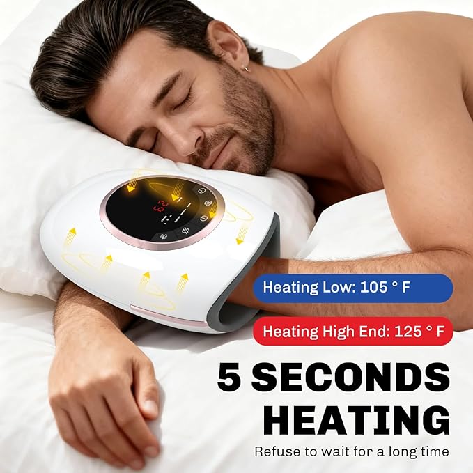 Hand Massager with Heat and Compression, 3 Strength Levels & Modes, 10/15/20 Min Timer,Large Size Fits Hands & Forearms Carpal for Arthritis, Pain Relief, Carpal Tunnel (White, General)