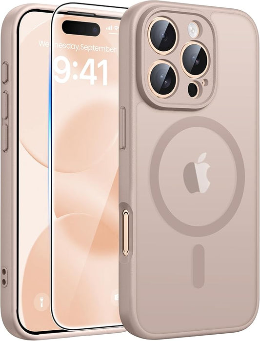 FNTCASE for iPhone 16 Pro Max Case: [Compatible with Magsafe] Translucent Matte Cases with [Full Camera Protection] [Screen Protector] Military Grade Shockproof Protective Phone Cover - Desert Gold