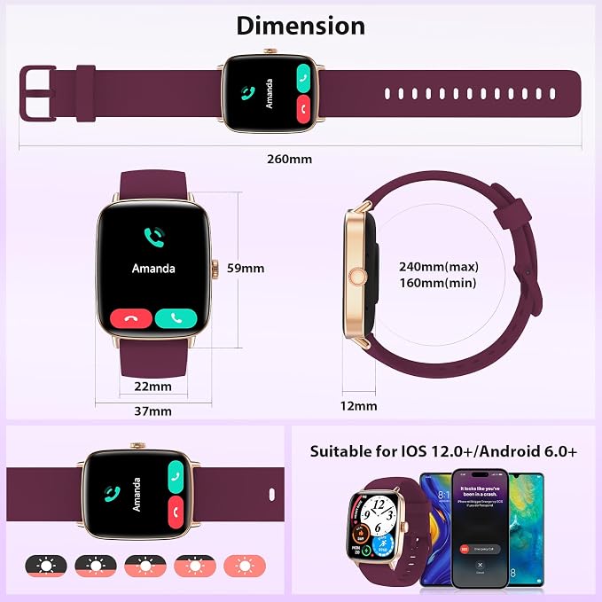 Smart Watch for Women Men, 1.85" HD AMOLED Fitness Tracker (Answer/Call) with 24/7 Heart Rate/Sleep/SpO2 Monitor for iPhone & Android, 120+ Sports Modes Smartwatch with IP68 Waterproof, 2 Bands