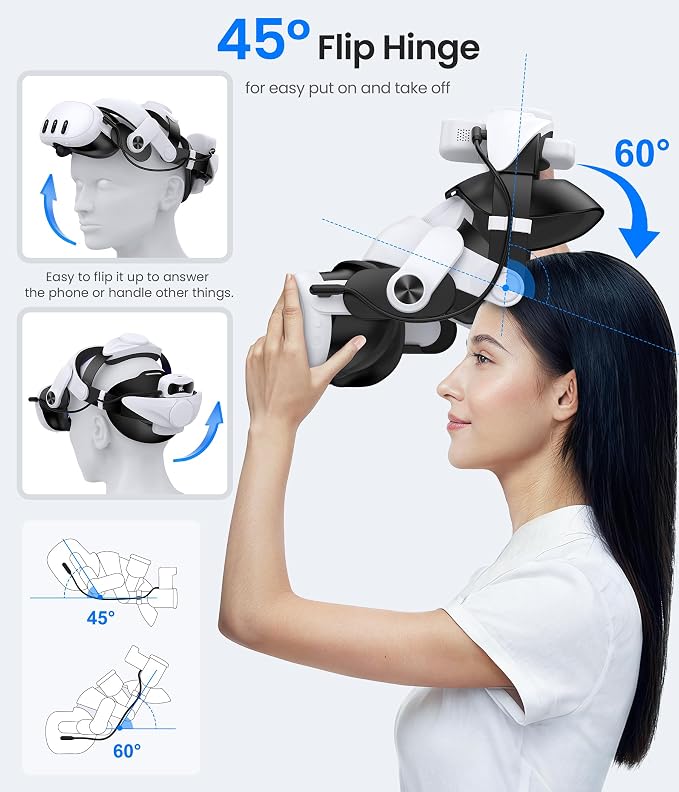 Head Strap for Meta Quest 3/3S/2-10000mAh×2 Hot Swappable Batteries & Charging Dock - VR Headset Strap Enhanced Support, Adjustable VR Headset Accessories for Oculus - MQ3004