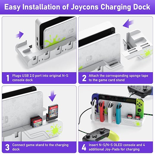 Switch Game Storage with Controller Charger for Nintendo Switch & OLED Model (Designed for Splatoon 3), Switch Charging Dock Charges 6 Joycons, Gaming Accessories Holder Switch Gift Card Organizer