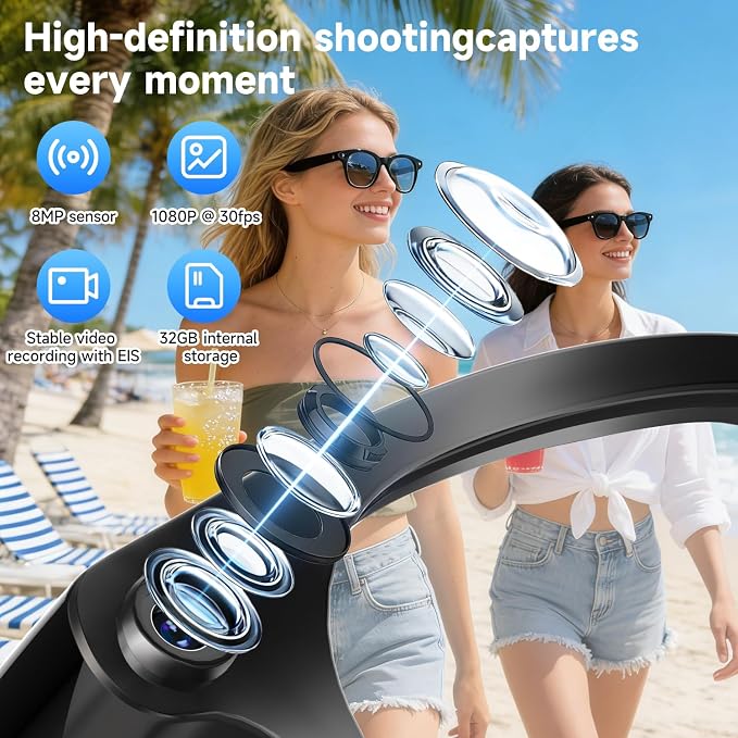 AI Smart Glasses with Camera,AI Voice Assistant,8MP/1080P HD Video & Audio Recording Camera, Real-Time Voice Translation, Bluetooth Connectivity, Photochromic Sunglass Lenses for Men & Women