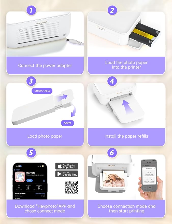 iDPRT 4x6 Photo Printer, CP4100 Photo Printer for iPhone & Android with 108 Sheets & 2 Cartridges, Wi-Fi Wireless Portable Picture Printer, Instant Print Photos, Dye Sublimation, White