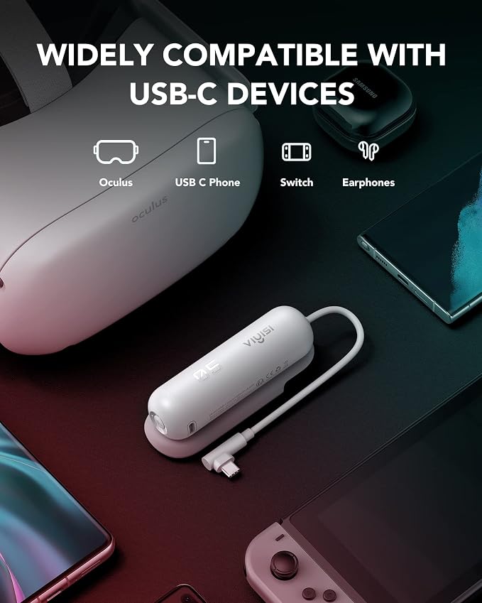 VIYISI Battery Pack for Oculus Quest 2, 5000mAh Portable Charger Accessories for Meta Quest 2 Headset, Power Bank for VR Quest 2 Original Strap, Fast Charging Extend Extra 2-4H Playtime