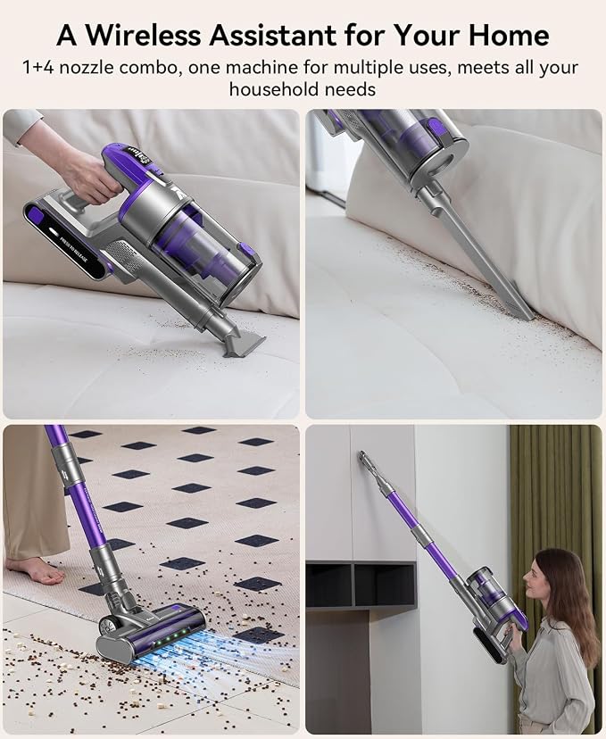 Cordless Vacuum Cleaner 60,000Pa,70 Min 150,000PRM Vacuum Cleaner, 18-Layer Filtration Vacuum, Self-Standing Vacuum Cleaners for Home with 1600ml Cup for Pet Hair Carpet Hardwood Floor Car X18