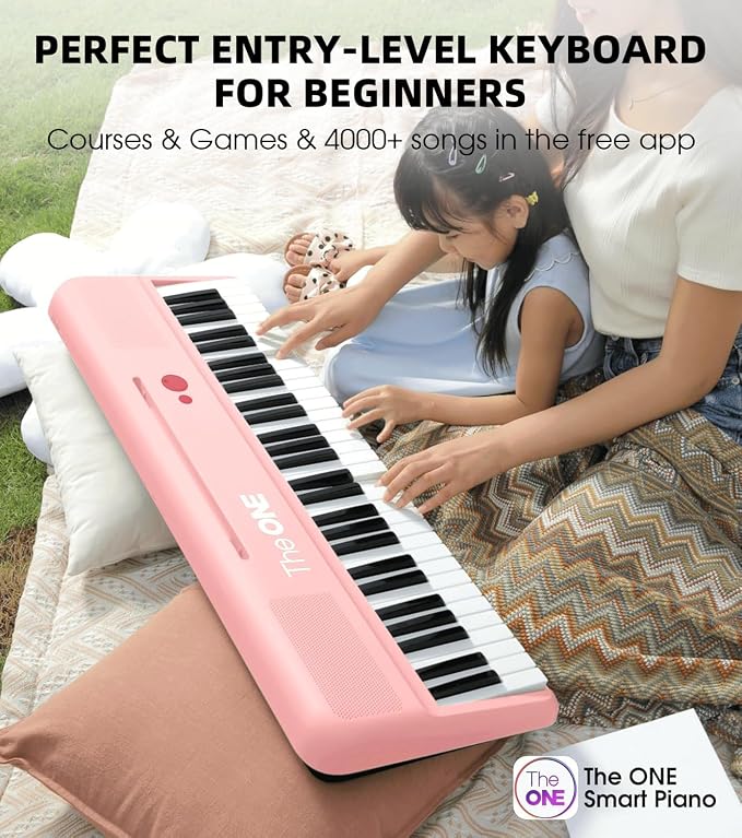 The ONE Smart Keyboard COLOR 61 Lighted Keys Piano Keyboard, Digital Piano for Beginners with 256 Tones, 64 Polyphony, Built-in LED Lights and Free Apps (Pink)
