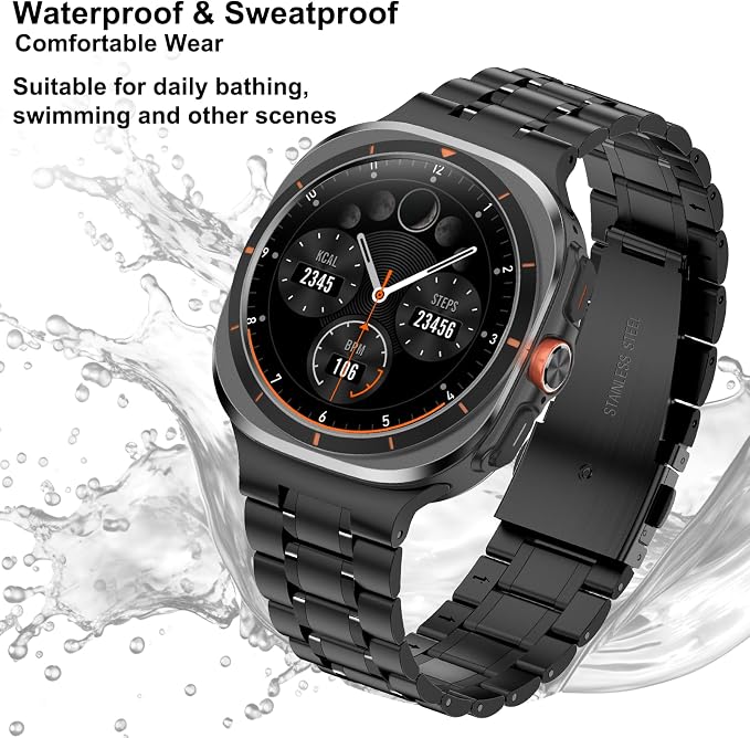 SUPLINK Stainless Steel Band Compatible with Samsung Galaxy Watch Ultra Bands 47mm, Adjustable Metal Replacement Band for Samsung Ultra Watch Bands Men Women, Black
