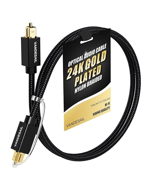 TOSLINK Optical Audio Cable - 2ft/0.6M, Slim Braided Fiber, Digital Optical Audio Cable for Soundbar Gold-Plated Compatible with PS4, Xbox, Samsung,TV