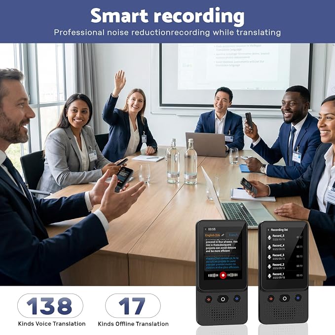Language Translator Device, Voice Ai Translator Device T21 Wi-Fi Available, Two-Way 138 Languages 2026 Instant Translator Offline Recording Photo Translation Device for Business Travel Study