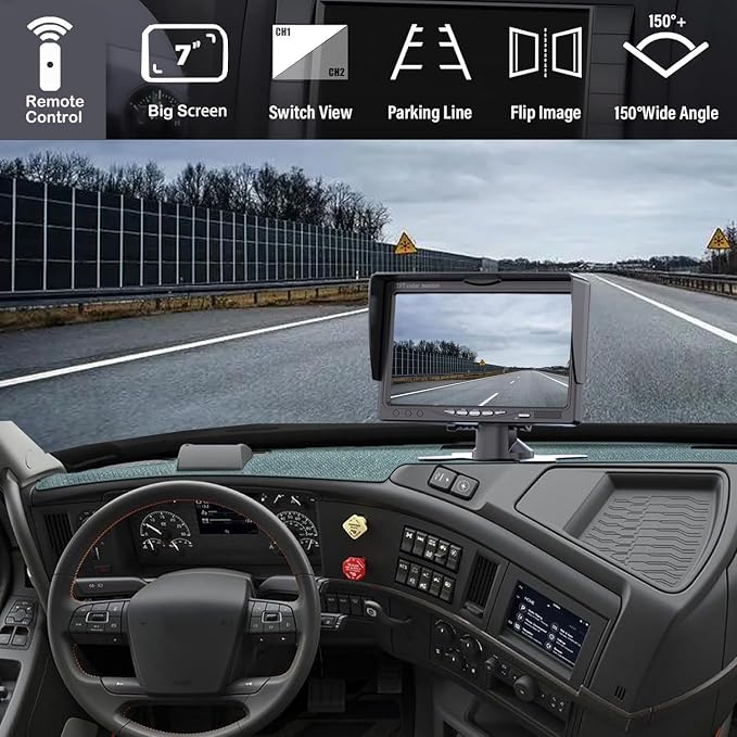Backup Camera Monitor Kit,7" HD 1080P Monitor,IP69 Waterproof Rearview Reversing Rear View Camera for Truck Trailer Semi-Trailer Box Truck RV Pickup Truck,Easy Installation (Dual Cam)
