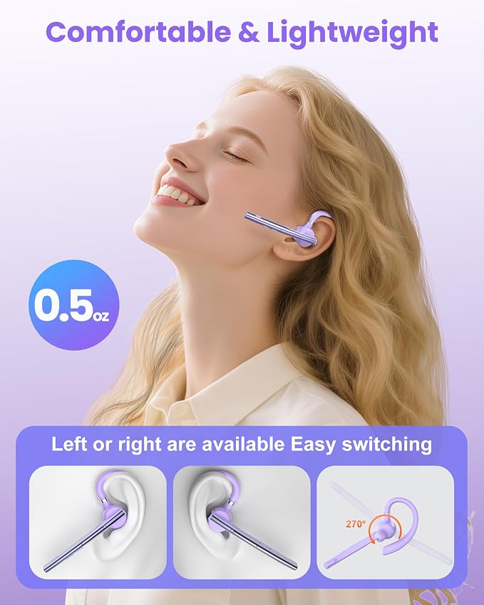New Bee Bluetooth Headset V5.1 72H Talk Dual Mic with Mute Button for Business, Wireless Hand-Free Bluetooth Earpiece with 500mAh Charging Case for Cell Phone Calls Trucker Driver
