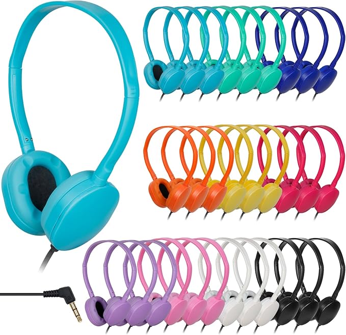 100 Pack Bulk Headphones for Classroom School,Wholesale Earphones Class Set for Students Teens and Adult（10 Colors