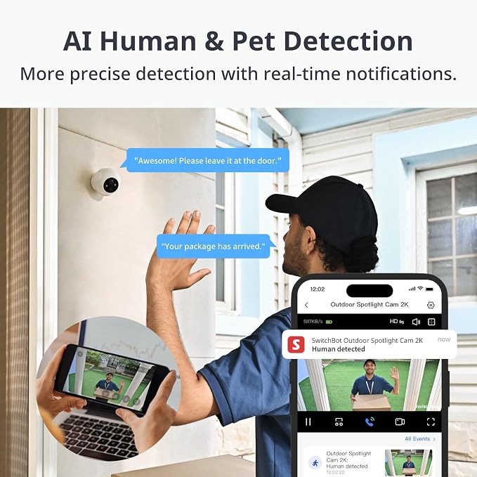 SwitchBot Wireless Security Camera Kit, 2K Outdoor Camera with Solar Panel, Uninterrupted Surveillance for Home Security, Color Night Vision, AI Human/Pet Motion Detection, Works with Alexa, WiFi 2.4G