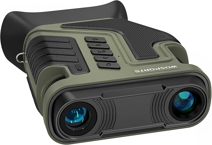 WOSPORTS 4K Night Vision Goggles – 10X Optical & 8X Digital Zoom, 1315FT Infrared Range, Rechargeable 5000mAh Battery, IPX Waterproof, Ideal for Camping, Army Green