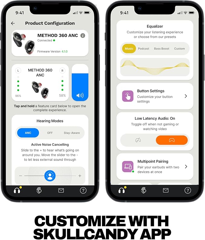 Skullcandy Method 360 ANC Wireless Earbuds, Sound by Bose, Bluetooth Headphones, Premium Noise Cancelling, Up to 40 Hrs Battery, Sweat and Water Resistant, Microphone for iPhone Android - Leopard