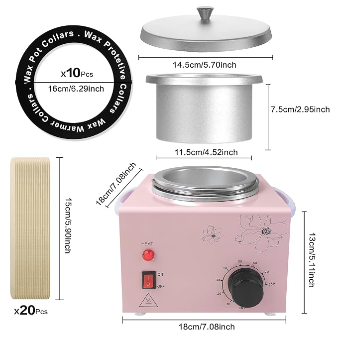 Portable Wax Warmer Machine for Painless Hair Removal, Women Men Professional Wax Heater with Adjustable Temperature Set, 20pcs Sticks (Pink - Single Pot)